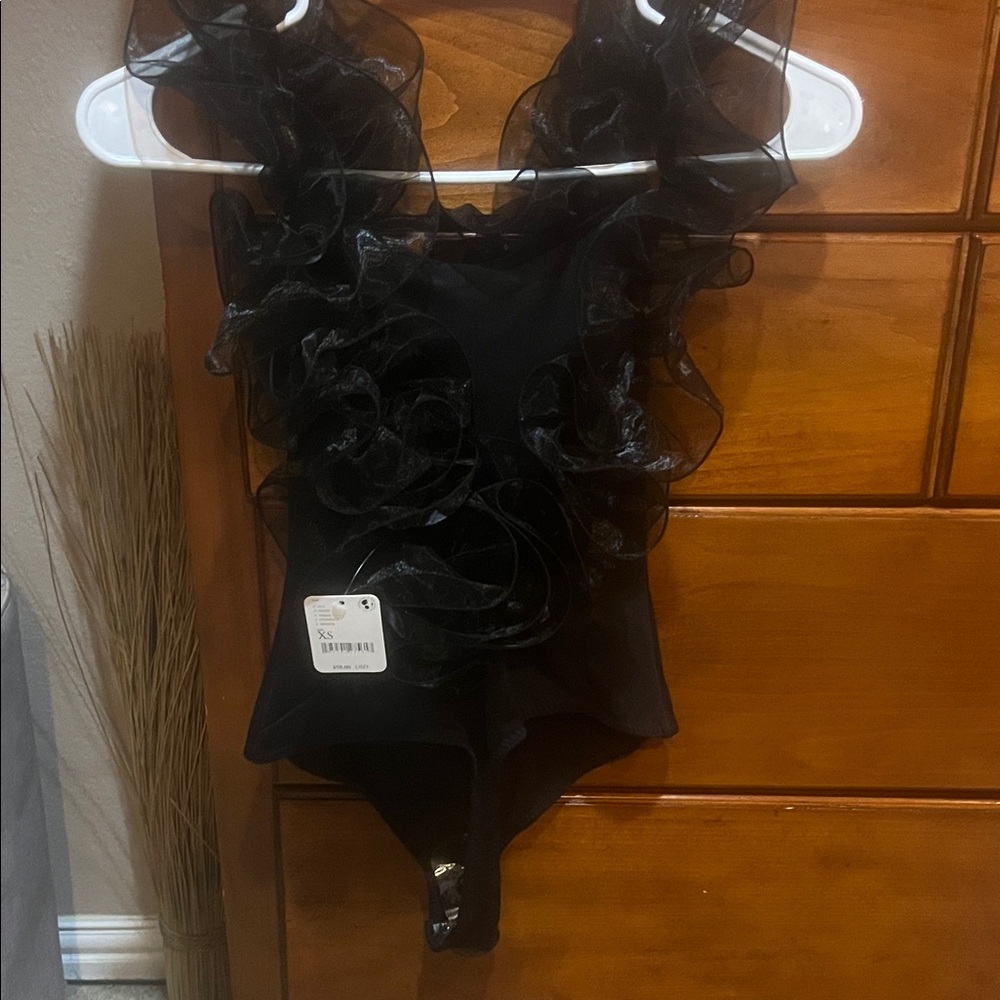 Free People Black Ruffle Bodysuit - Picture 3 of 5